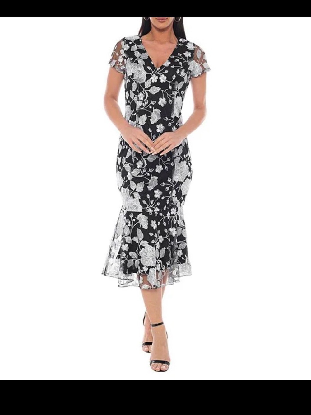 Oleg Cassini Black Dress with White Floral Lace